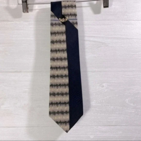 Gianni Versace Tie Color Navy Blue/Tan/Yellow